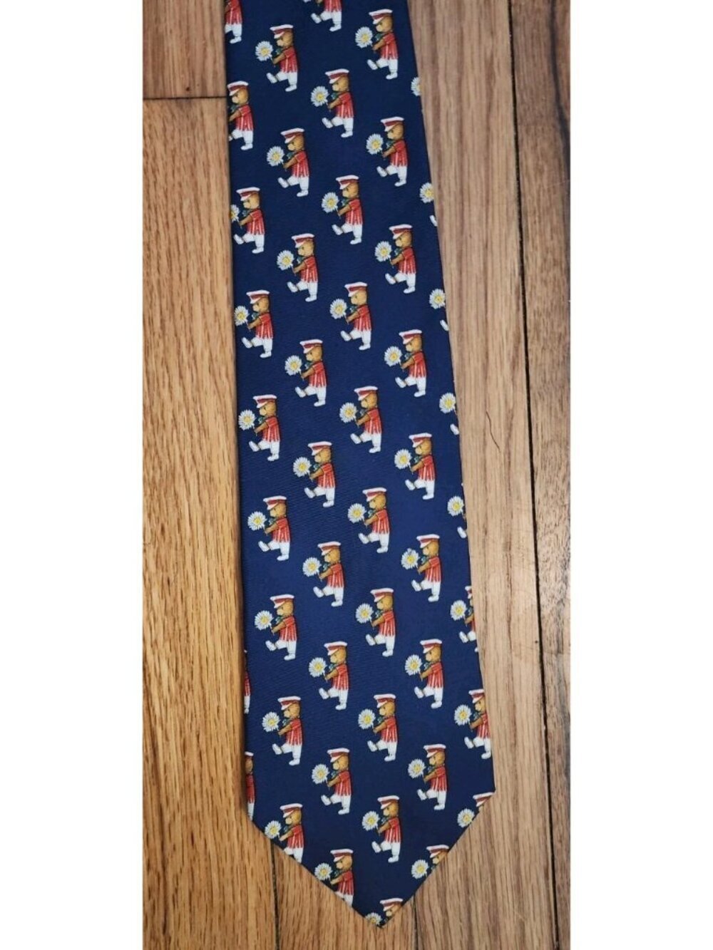 Men’s Tie 100% Silk 417 Van Heusen Blue Sailor Teddy Bear Daisies Floral Spring